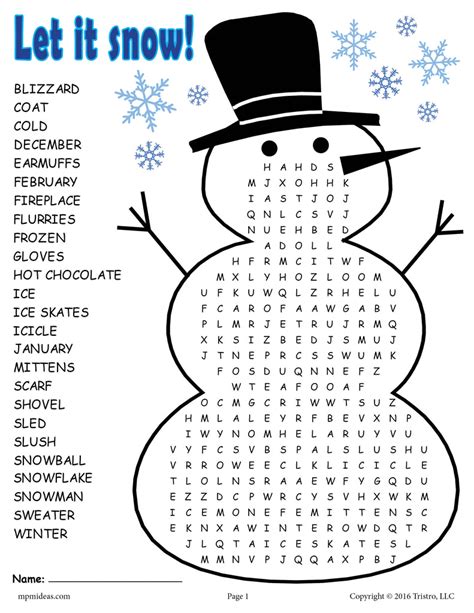 winter word search printable