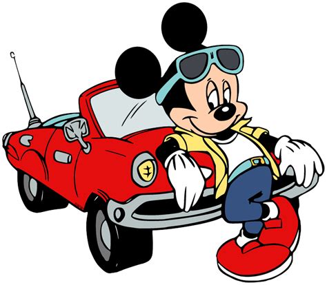 mickey mouse driving  red car  sunglasses