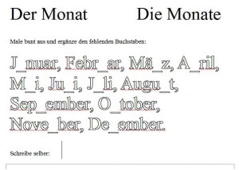 deutsch  der grundschule uebungsblatt die monate
