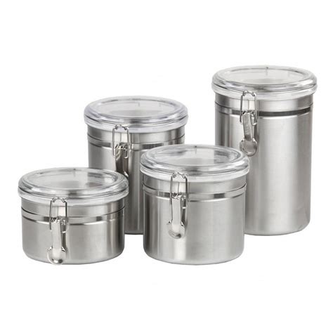 Stainless Steel Canister Set 4 Piece Silver Frenchcountrykitchen