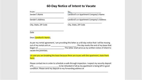 notice  intent  vacate letter template notice  vacate sweden