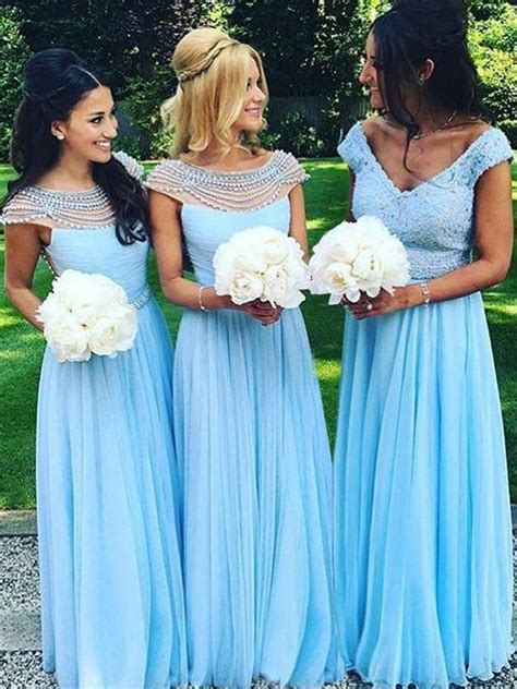 country style long chiffon blue bridesmaid dresses fs056