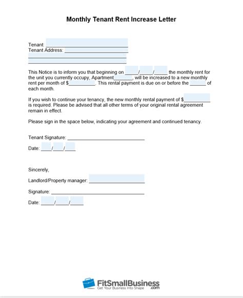 sample rent increase letter  templates