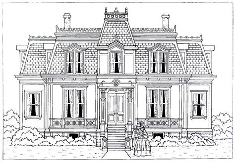 victorian house printable coloring book page  double cottage style