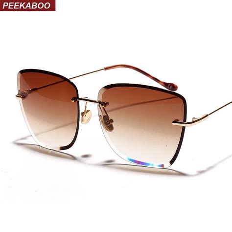 peekaboo gradient square rimless sunglasses women clear glass 2019