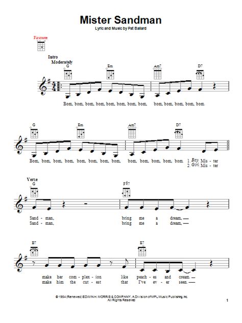 mister sandman sheet music by the chordettes ukulele 151461