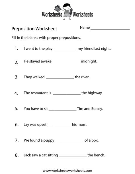 printable preposition test worksheet