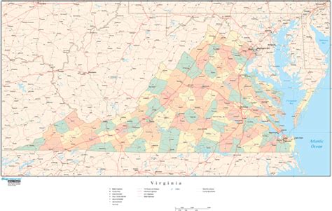 virginia wall map  counties  map resources mapsales