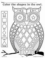 Owl Shapes Coloring Worksheet Fall Worksheets Color Pages Shape Preschool Kindergarten Themed Printable Kids Activities Owls Number Colouring Printables Recognition sketch template