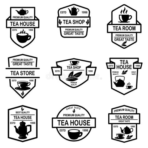 set  tea house labels design element  logo emblem sign poster stock vector
