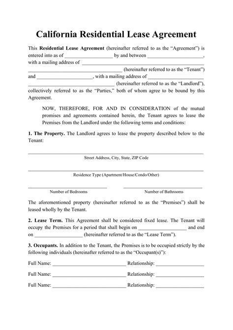 california residential lease agreement template fill  sign