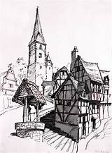 Medieval Drawing Town Getdrawings sketch template