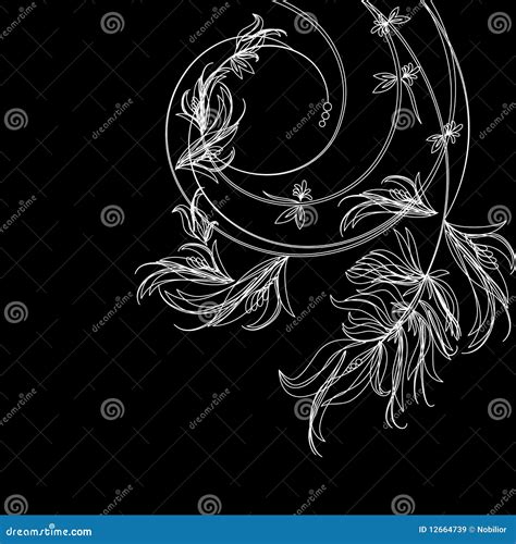 white floral sketch   black background stock vector illustration