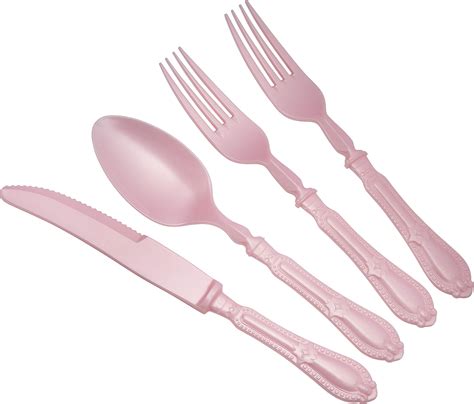 disposable plastic cutlery set  pc pink flatware combo  forks