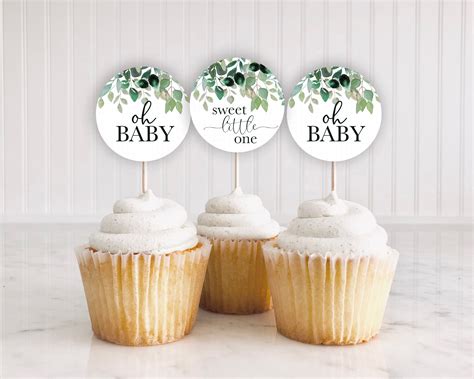 greenery baby shower cupcake toppers leafy cupcake etsy