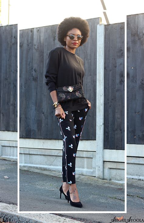wear black print trousers  work outfits