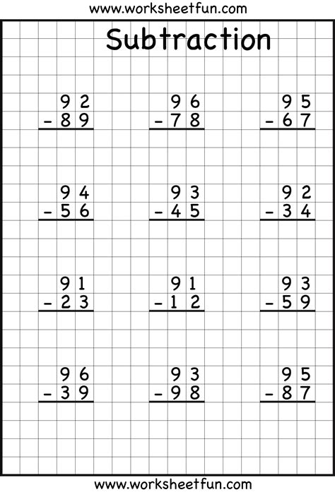 digit borrow subtraction regrouping  worksheets  grade math