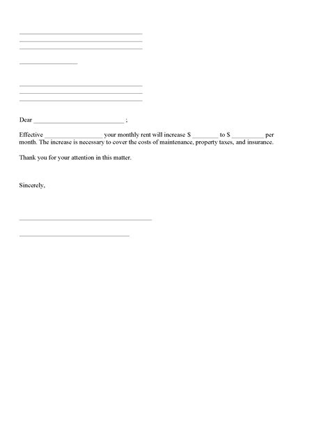 notice  rent increase fillable   printable legal forms