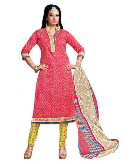 Sahari Designs Pink And Red Cotton Dress Material Buy Sahari Designs