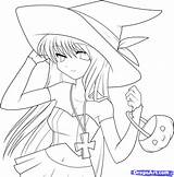 Anime Draw Girl Witch Coloring Pages Printable Step Dragoart sketch template