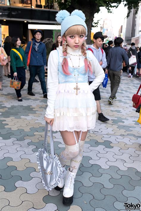 harajuku kawaii style w pompom beanie milk skirt and katie