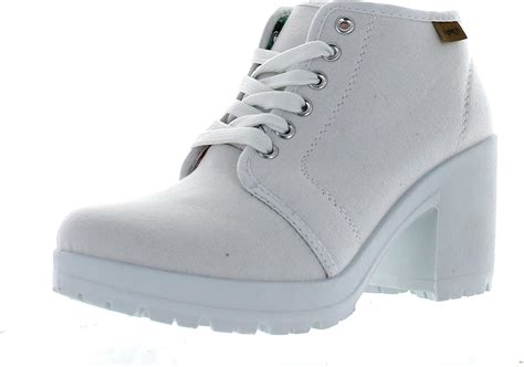 refresh women canvas lace  lug sole chunky heel ankle bootie ch white size  amazon