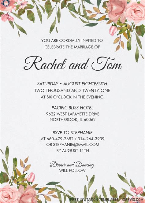 watercolor floral invitation templates editable  ms word  hundreds