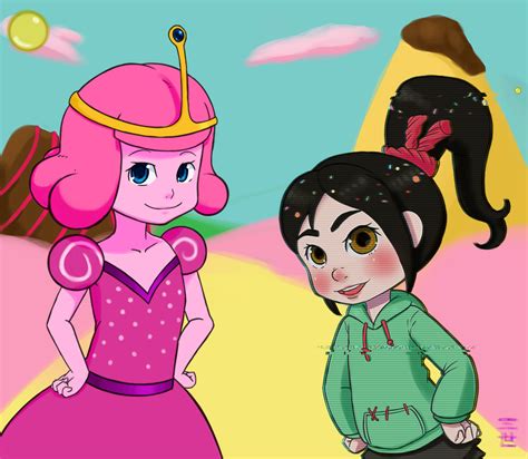 xbooru 2 girls adventure time black hair blue eyes cake candy cartoon network crossover disney