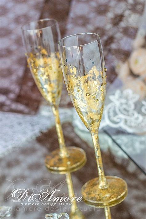 Сrystal And Gold Bride And Groom Flutes Wedding Champagne Glasses Co