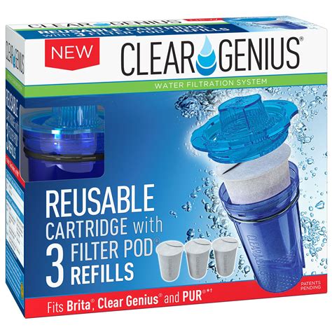 Reusable Water Filter With 3 Filter Pod® Refills Fits Brita® And Pur