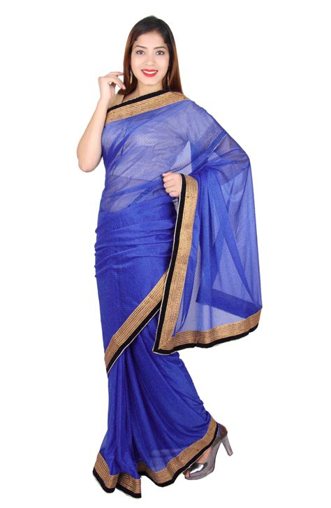 buy online indian blue saree for bollywood theme party wear with
