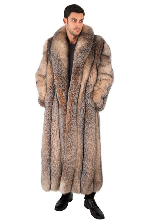 mens crystal fox fur coat long full length overcoat  large ebay