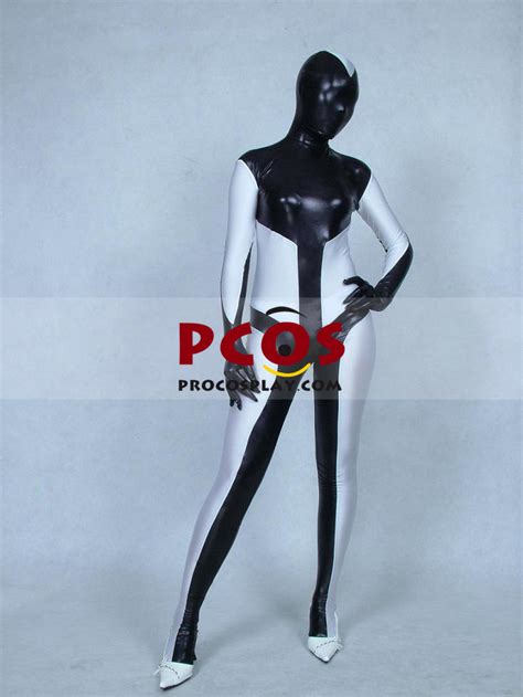 black white shiny metallic zentai suit   profession cosplay costumes  shop
