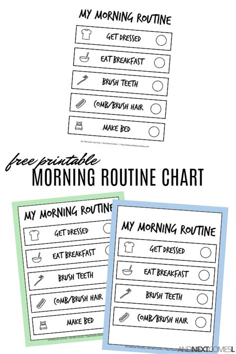 printable morning visual routine chart  kids