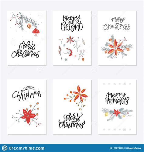 collection cute merry christmas gift cards  set  elements stock