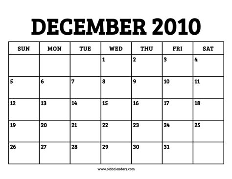calendar december 2010 printable old calendars