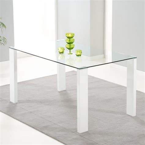 davos glass dining table  clear  high gloss white