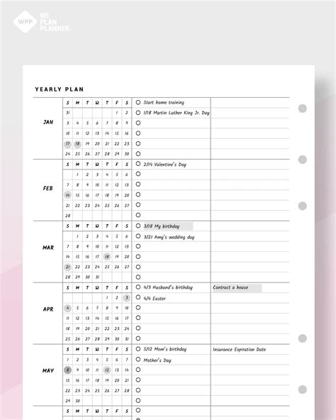 year   glance printable undated yearly planner printable goal