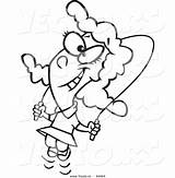 Rope Girl Outline Cartoon Skipping Happy Jump Coloring Vector sketch template