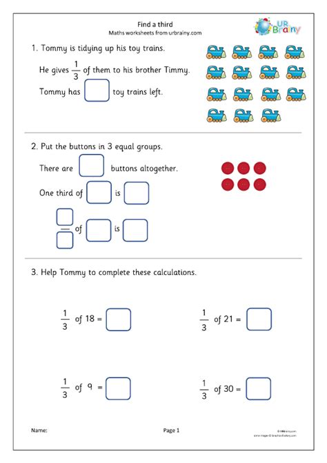 find a third fraction worksheets for year 2 age 6 7 by