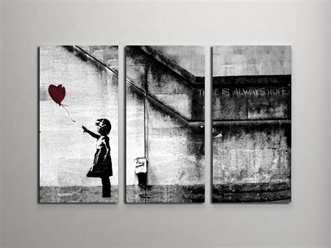 banksy girl  balloon triptych canvas wall art