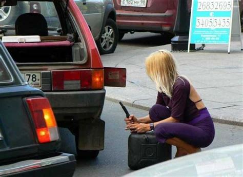 blonde at a gas station