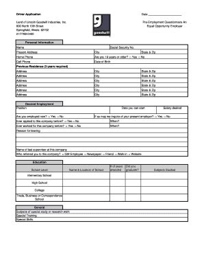 drivers employment application forms fill  printable fillable