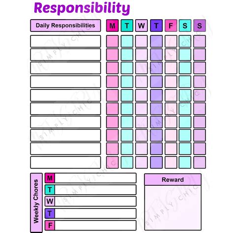 editable responsibility chore chart  kids daily weekly etsy