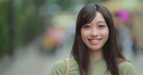 asian woman in new york city times square street smile happy face stock footage video 4953698