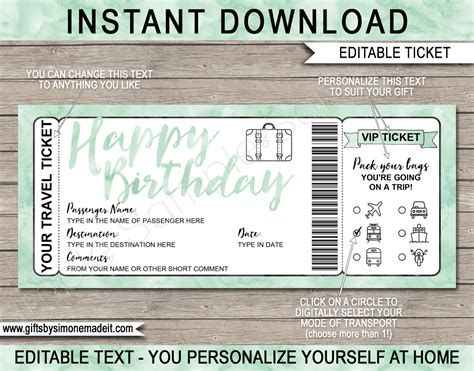 birthday surprise vacation travel ticket template reveal gift idea