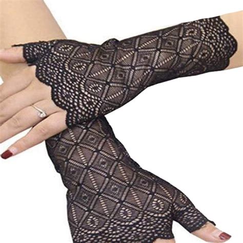barode floral lace gloves black sunblock short fingerless