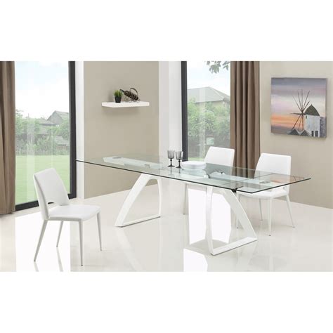 modrest harvey modern extendable glass dining table white  clear