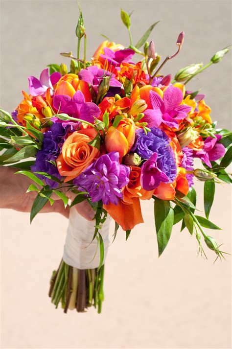 bright bridal bouquet  purple  orange  atcactus flower