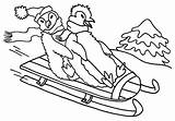 Hill Coloring Designlooter Penguins Sled Playing Winter Happy Two sketch template